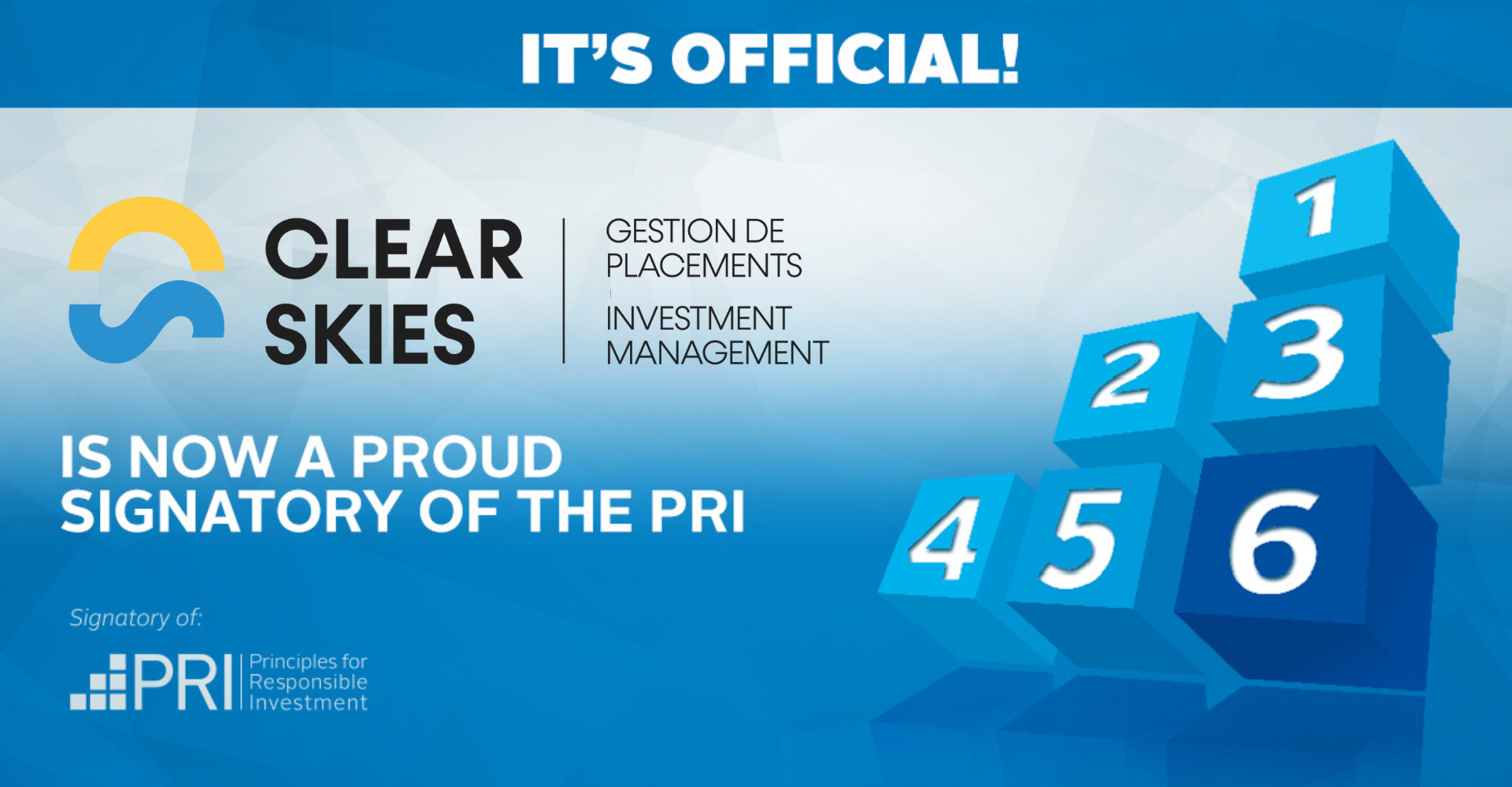 Clear Skies Becomes a Signatory of the PRI